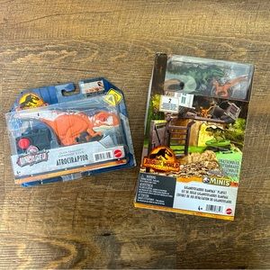 Jurassic World Lot Uncaged Click Tracker Atrociraptor & Minis Giganotosaurus Set